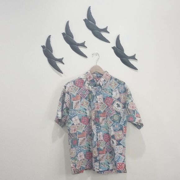 Vintage Reyn Spooner Reverse Print Patriotic 1999 Hawaiian Shirt ~ L - Picture 1 of 8